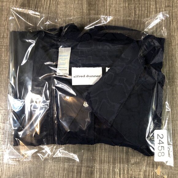 Alfred Dunner Blouse Womens 12 Navy Blue Semi Sheer Lace Geometric Button-Down - Picture 11 of 11